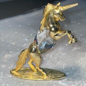 Vintage 1984 Unicorn Gold Metal w/Swarovski Crystal Body Manon Figurine 2.5x3.25